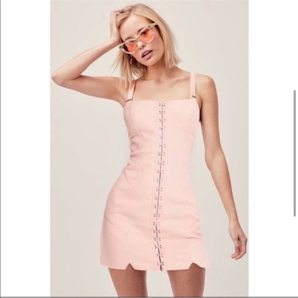 For Love and Lemons FL&L Monika Eyelet Hook Front Mini Dress Pink Small EUC - Picture 2 of 11